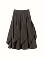 French 100% Pure Cashmere Skirt Ruffle Irregular A-line Soild Midi Sirt Autumn Winter Women Elegant Pleated  Knit Dress Fashion