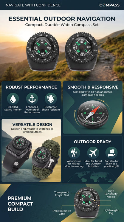 2pcs Compass for Watch Sliding Navigation Wristband Portable Beautiful Appearance Compasses Suitable for Outdoor Camping Boating