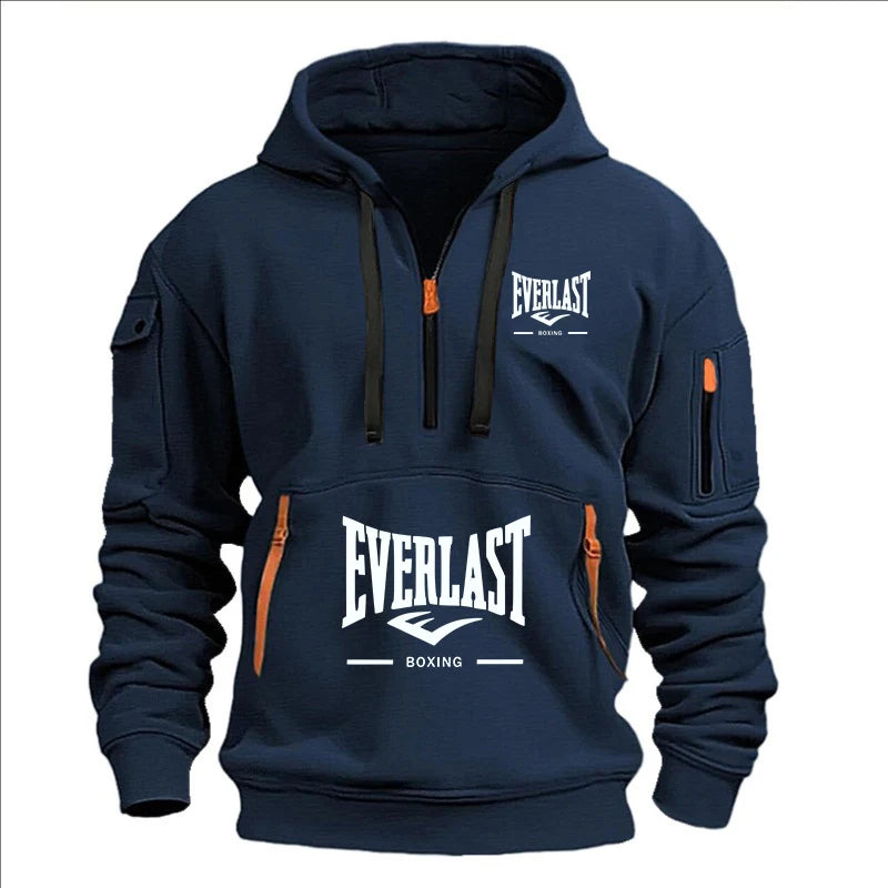 Fashion autumn and winter men's brand clothing multi-zipper design printed hoodie casual sweatshirt loose hooded jumper
