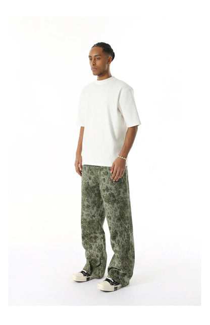 2025 Four Seasons Men's Youth Popular Multi color Pattern Camouflage Pants Basic Versatile Straight Wash Casual Cowboy Pants