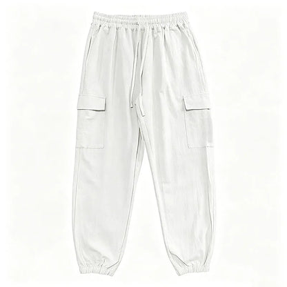 Men's Cotton Linen Blend Cargo Jogger Pants Elastic Waist Drawstring Multi Pockets Casual Breathable Streetwear Trousers for Men