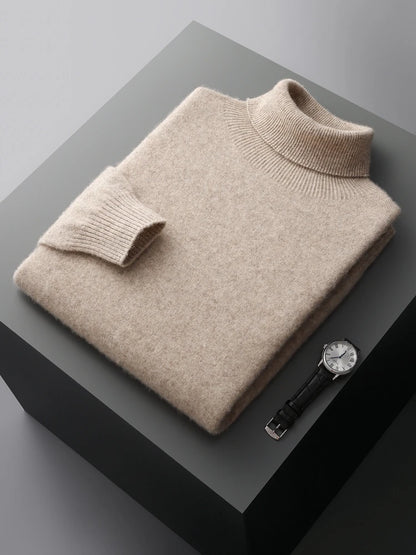 Men's Turtleneck 100% Cashmere Sweater Autumn Winter Basic Long Sleeve Pullover Cashmere Knitwear Soft Warm Comfy Clothing