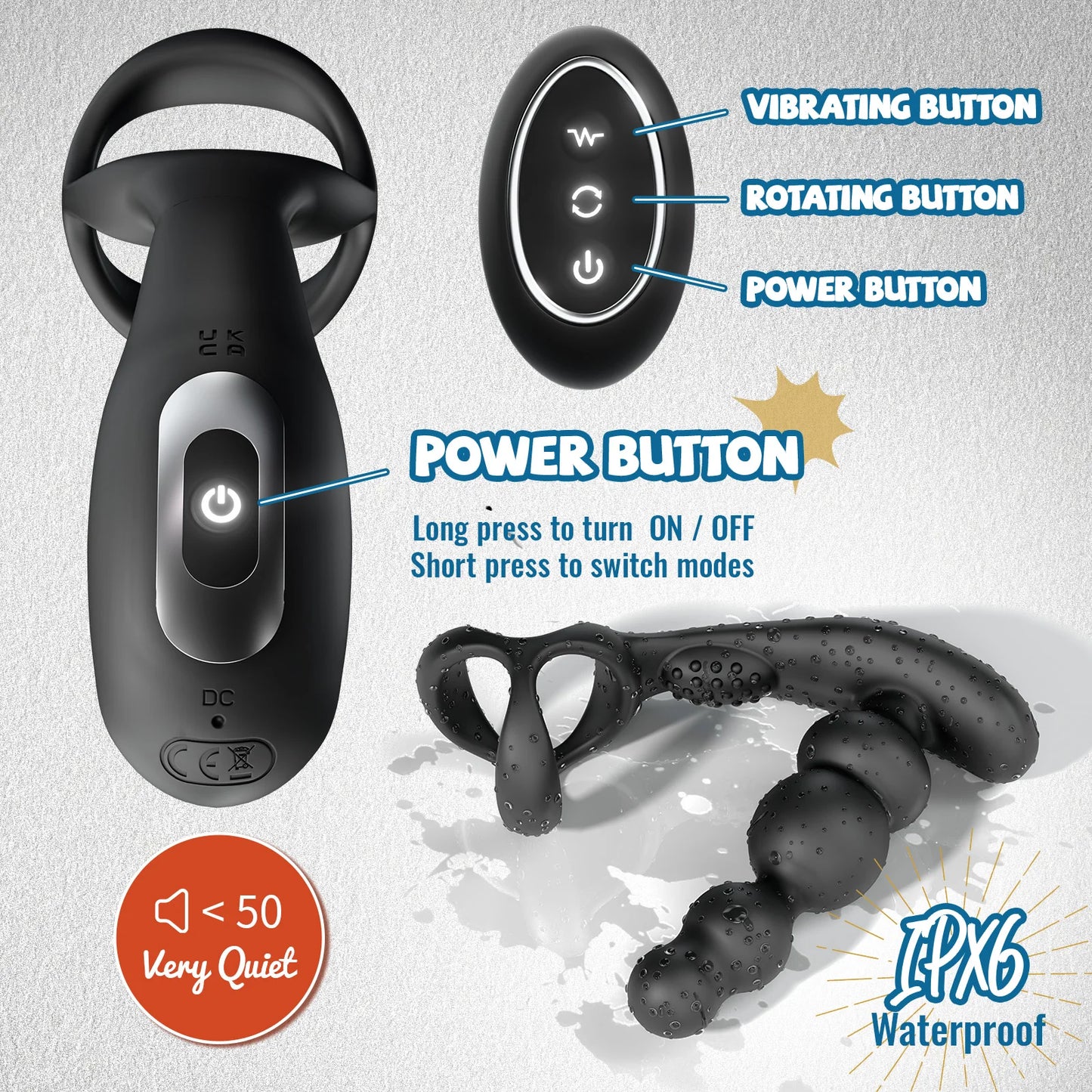 Anal Vibrator 360 Rotate Anal Beads Male Prostate Massager with Cock Ring Wireless Control Vibrating Butt Plug Sex Toys for Men