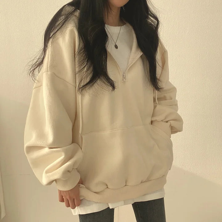 2024 Harajuku Loose Pullover Women Hoodie Oversized Top Summer Zip Up Sweatshirt Female Casual Long Sleeve Pocket Hooded
