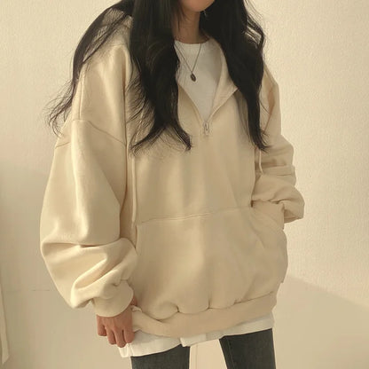 2024 Harajuku Loose Pullover Women Hoodie Oversized Top Summer Zip Up Sweatshirt Female Casual Long Sleeve Pocket Hooded