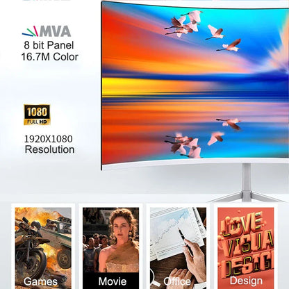 24 Inch Curved 100Hz Monitor Gaming MVA FHD 1080P Computer Display 3000R HDMI/VGA DCR Eye Protect VESA 100*100 2ms Response
