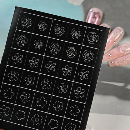 24-Design Airbrush Stencil Nail Stickers 1Pcs Butterfly/Heart/French Line Nail Decal Adhesived DIY Nail Template Airbrush Slider