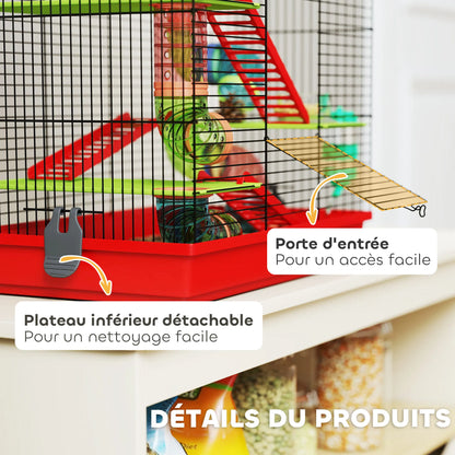 Pawut Cage for Hamster Mouse small animal rodent with Tunnel feeder wheel toy 47x30x59 cm red