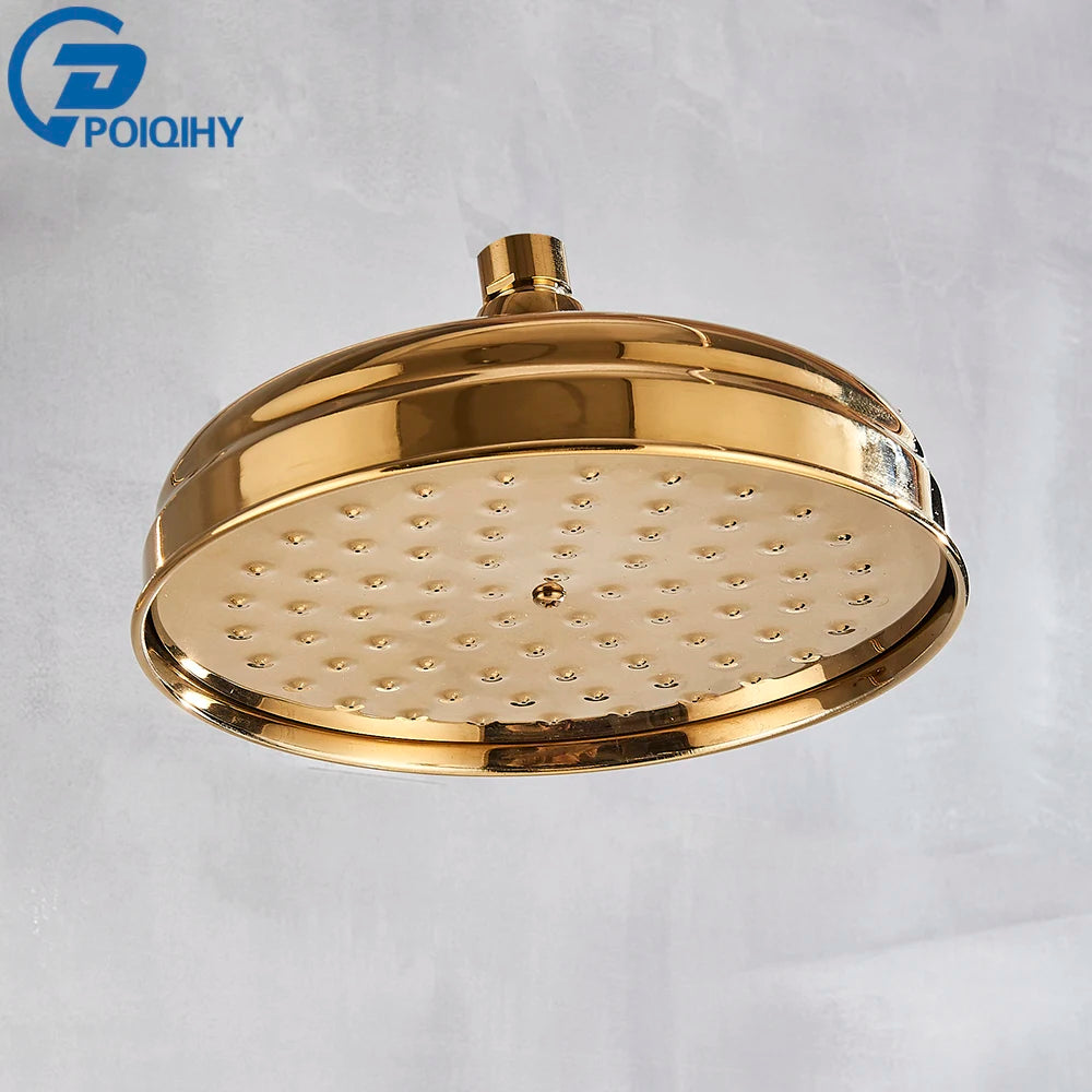 POIQIHY Brass Golden Rainfall Shower Head Shower Faucet Head Bathroom Replace Rain Showerhead Antique Brass Showerhead Accessory
