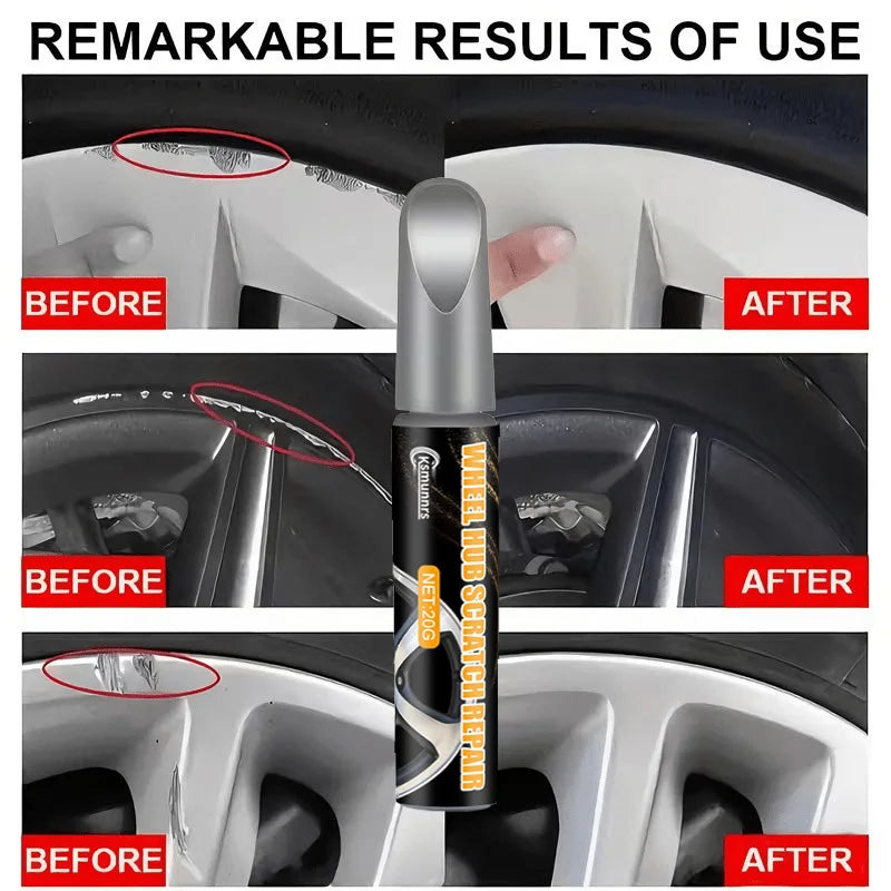 Automotive Silvery Alloy Rim Touch-Up Paint Pen, Wheel Curb Scratch and Impact Damage Repair, Dual-Tip Brush Head for Precise Re