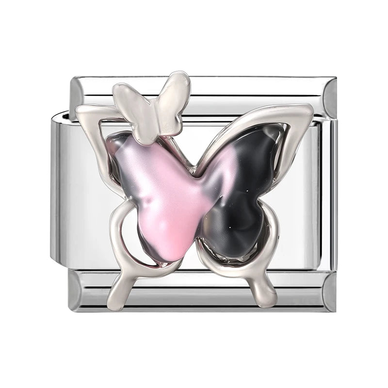 New Shiny Zircon Heart Butterfly Flower Star Bow Italian Charm Links Fit 9MM Stainless Steel Bracelet Girls' DIY Making Gift