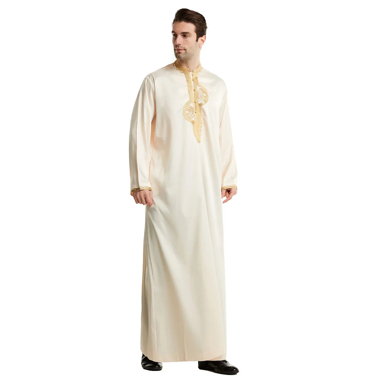 Muslim Men Clothing Kaftan Robes Long Sleeves Stand Collar Eid Thobe Kurta Arab Turkish Dress Dubai Islam Habit Ethnic Leisure