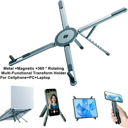 Foldable Magnetic Laptop Stand Aluminum Alloy Portable Adjustable Stand Heat Dissipation Holder for Smart Phone Tablet Notebook