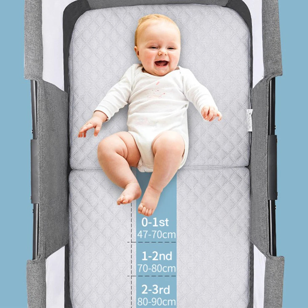 Portable baby bed foldable travel cradle with net and 0-2 year old universal wheel 60KG gray 106*92*55cm