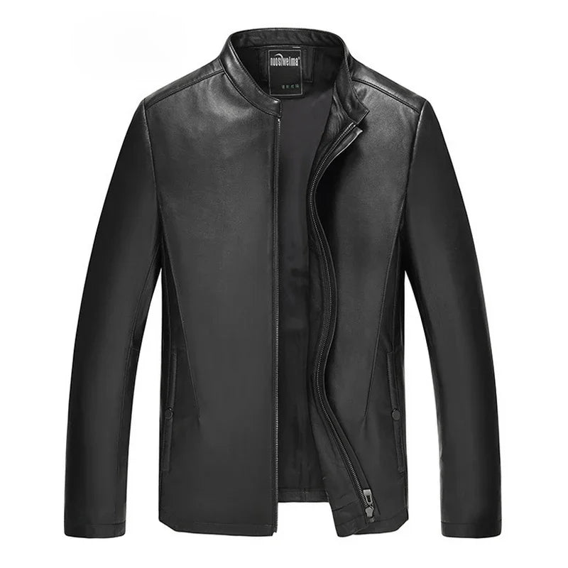 Winter Fur Leather Jacket Men Genuine Leather 2025 New Mandarin Collar Sheepskin Coat Male Leather Jacket Motorcycle Clothing