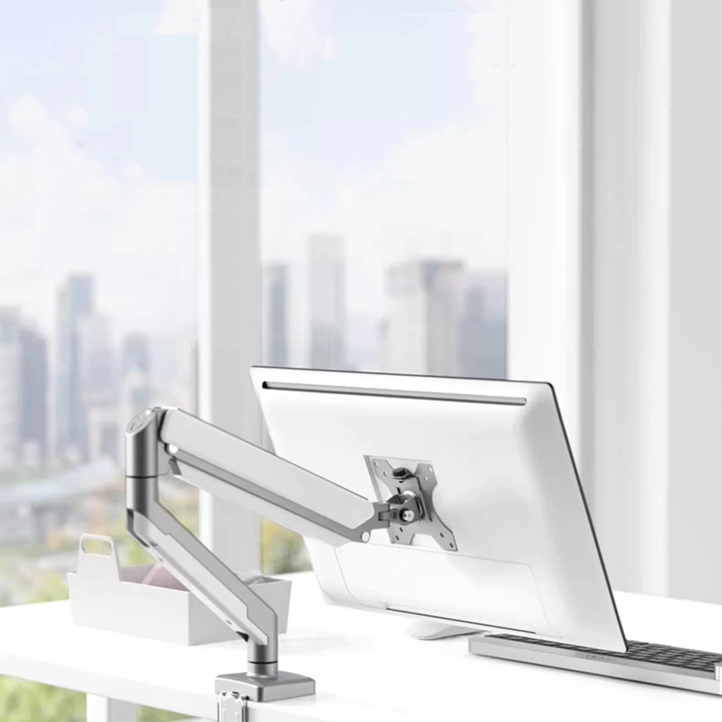 Single Monitor Mount Bracket for 14″–32″ Screens, Height Adjustable Monitor Arm with C-Clamp, Home Office Monitor Stand