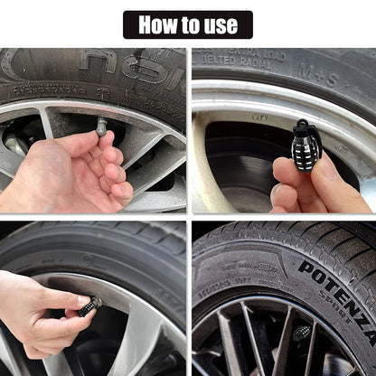 4pcs Car Tire Valve Cap Grenade Aluminum Tyre Valve Stem Cover Air Dust Cap Tire Valve Truck Bike Wheel Rim Valve Stem Cap