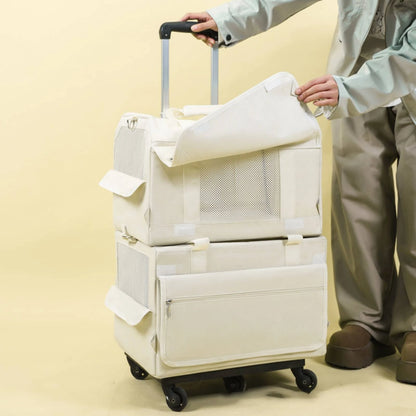 Pet Carrier with Telescopic Handle Foldable Pet Carrier Trolley Travel Bag Portable Long-Lasting for Cats, Outings