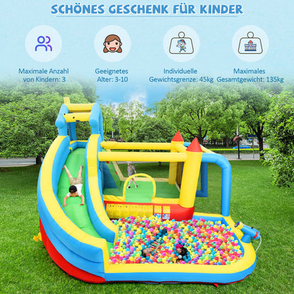 Kids' Bounce House,5 in 1 Inflatable Hopping Castle for Kids 3-10 Years, Outdoor Castle Bouncer with Slide Jump Area Water Pool Football Net