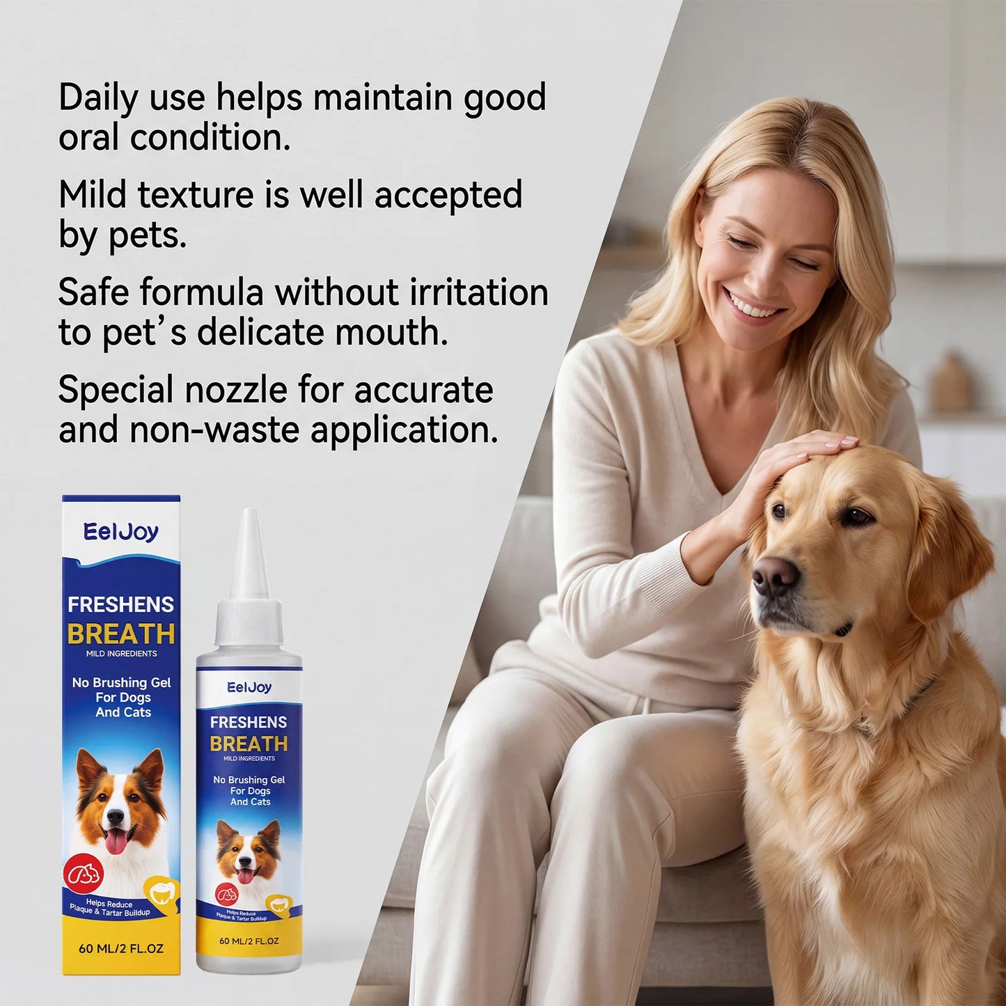 EELJOY Pet Dental Care Gel Reducing Plaque Tartar & Bad Breath Freshing Natural Formula No Brushing Gum Health Pet Oral Cleaner