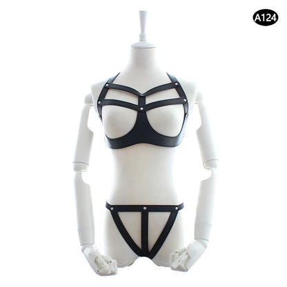 Bondage Harness Metal Leather Clothes Sexy Lingerie Bra Panty Adult Games Restraints Fetish Wear Erotic Costume BDSM Sex Toys