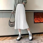 Women Summer Solid Pleated Satin Long Skirt Korean New Fashion Ladies Work Casual Elastic High Waist A Line Party Loose Skirts