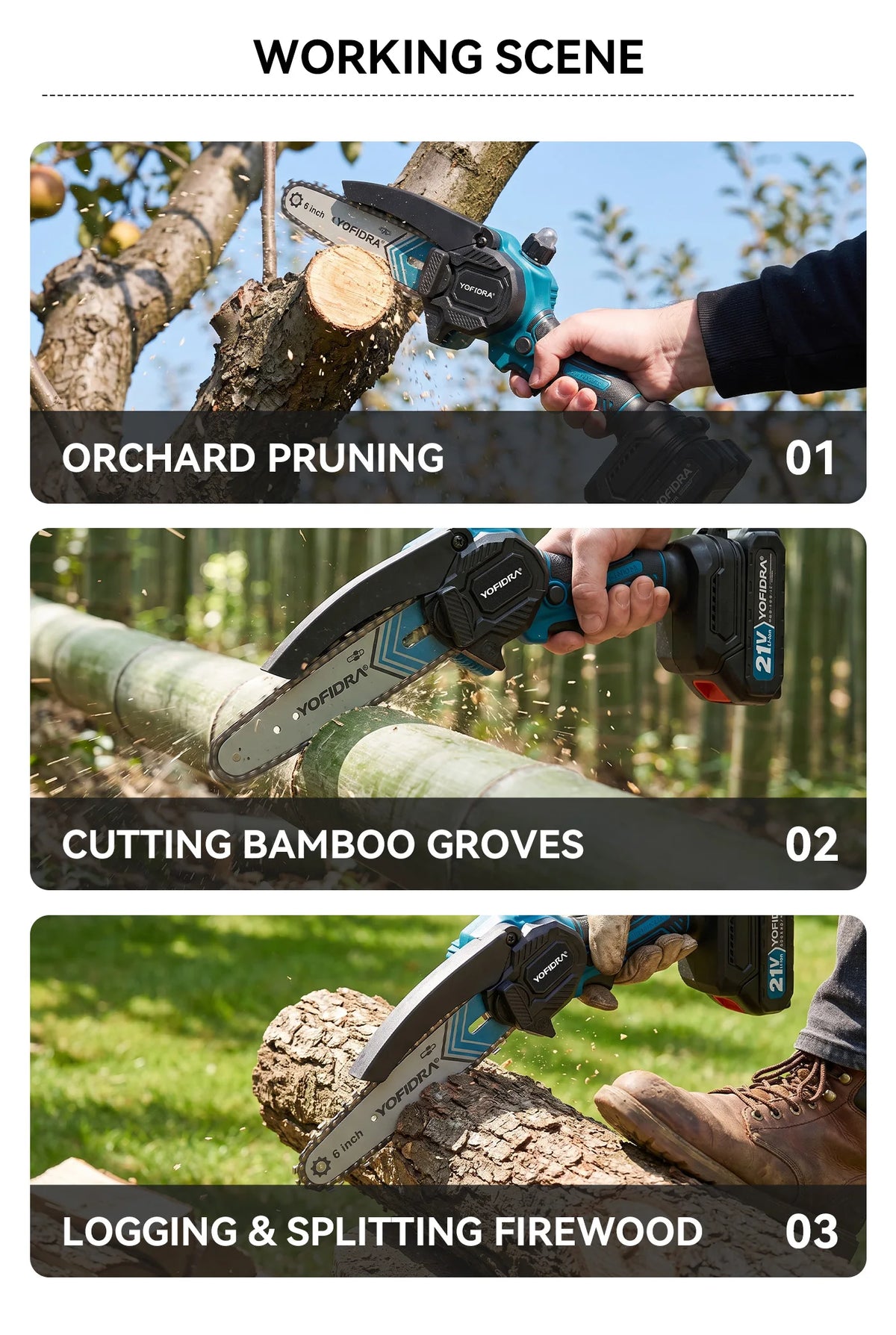 YOFIDRA 6 Inch Electric Chainsaw Cordless Oiler Garden Wood Cutting Logging Pruning Saw Power Tool For Makita 21V Battery Pin