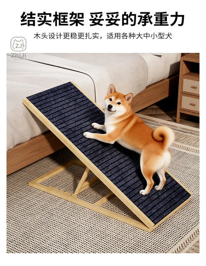 Solid Wood Dog Ramp for Bed Couch Non Slip Pet Stairs Senior Small Dogs Cat Climbing Ladder Gentle Slope Elderly Pets Indoor