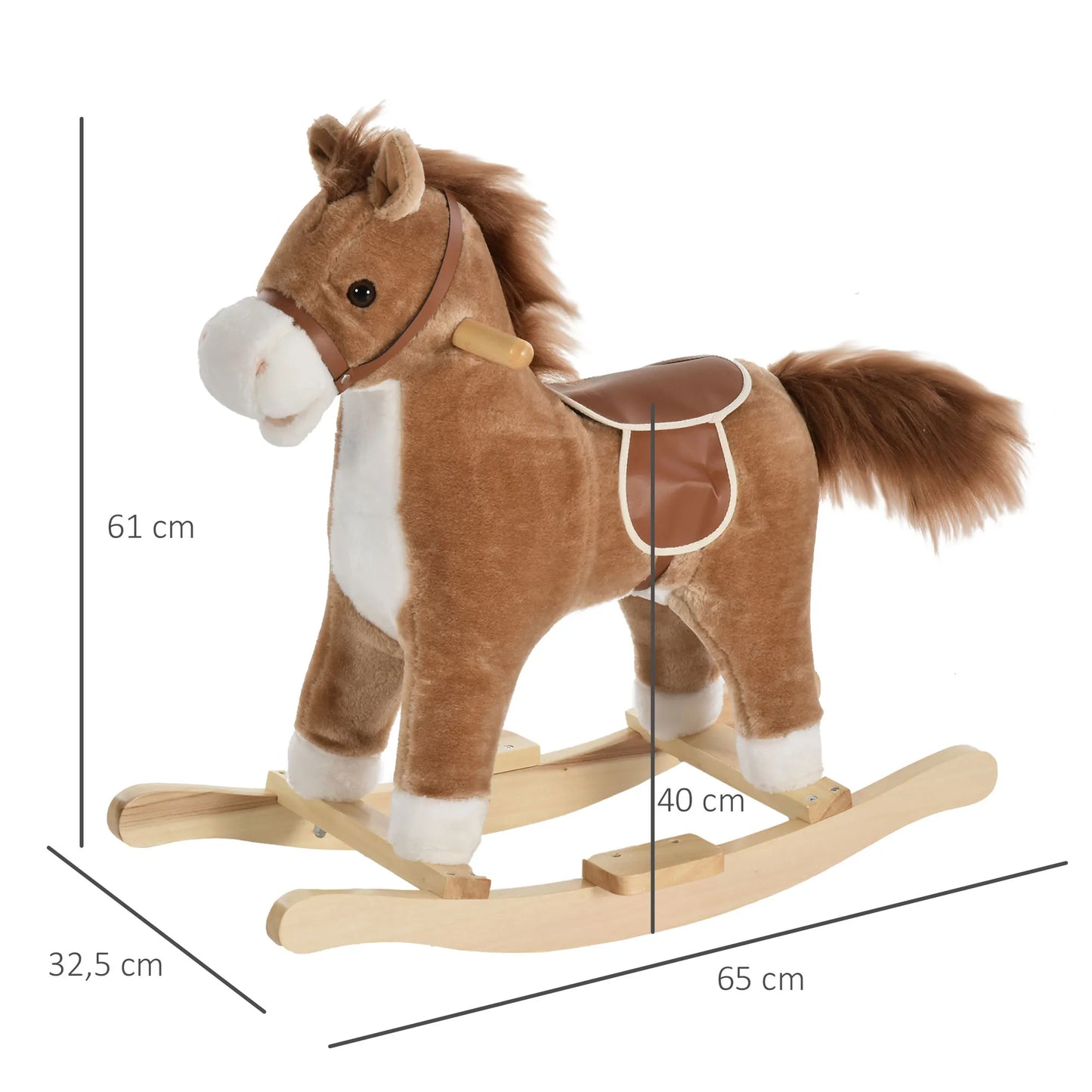 Children's Rocking Horse, Comfortable and Soft, Short Plush, Poplar, Brown, 65 L X 32.5 L X 61 H cm, Children's Rocking Horse, Toy Rocking Horse, Riding Rocking Horse, Children's Toy Rocking Horse