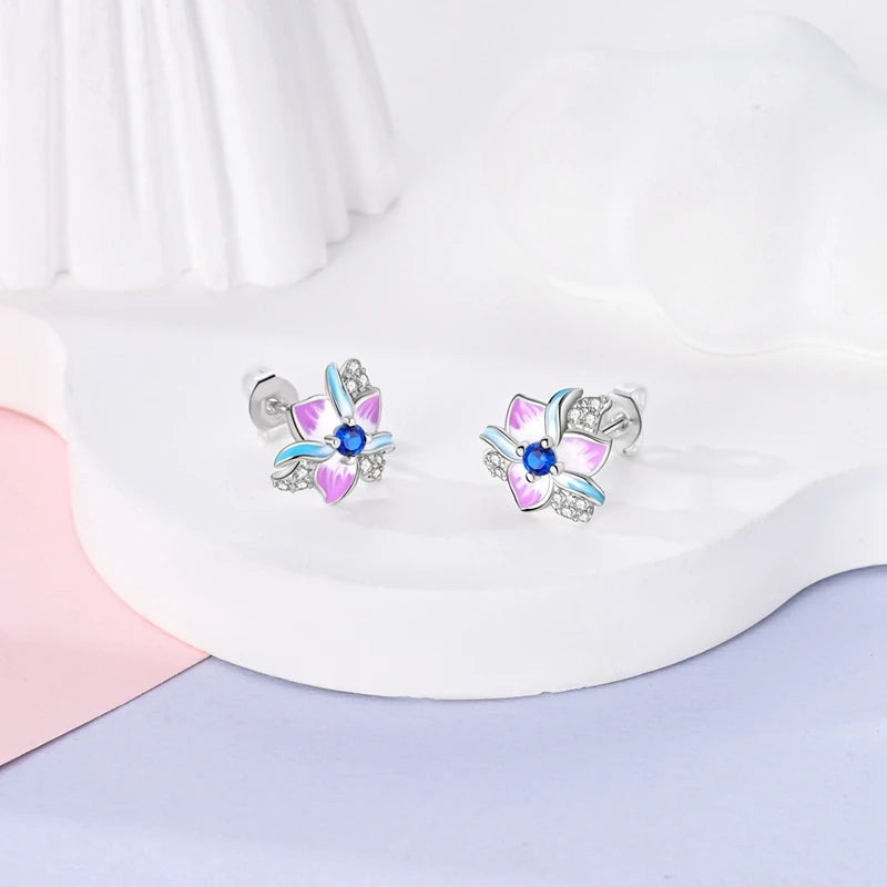 925 Sterling Silver Earrings Jewelry Hoop Flower Ear Studs Campanula Sparkling Pave Earring Wedding Gift For Women Anniversary