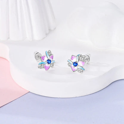 925 Sterling Silver Earrings Jewelry Hoop Flower Ear Studs Campanula Sparkling Pave Earring Wedding Gift For Women Anniversary