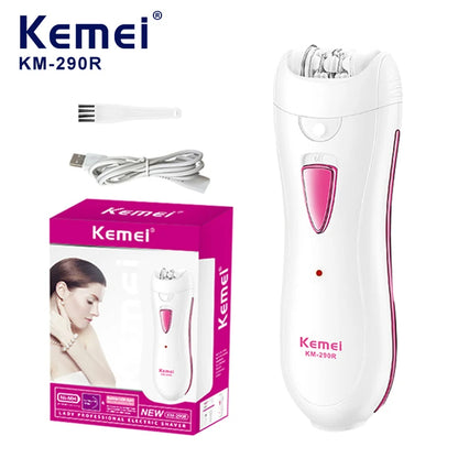 Kemei KM-290R Electric Epilator for Women Armpit Legs Bikini Sensitive Area Hair Remover Body Hair Trimmer Lady USB Rechargeable