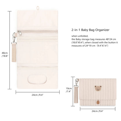 Foldable Hanging Diaper Organizer Bag - Multi-Compartment Essentials Storage Pouch with Wipe Holder & Diaper Pocket