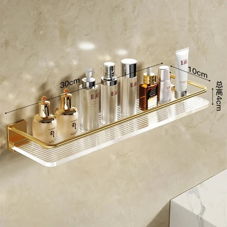 Punch-free Luxury Bathroom Shelf Shelves Wall Mounted Shampoo Cosmetic Storage Rack For Kitchen Holder Square Acrylic Organizer