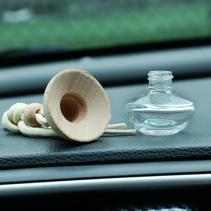 6ML Empty Car Air Freshener Pendant Perfume Glass Bottle With Wooden Caps Refillable Car Essential Oil Diffuser Bottle