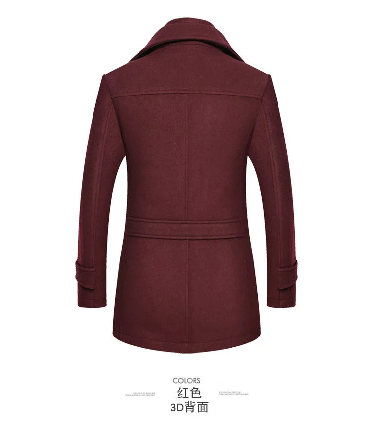 Autumn Winter Double Collar Woolen Coats Men Thick Business Casual Wool Blends Trench Coat Male Solid Turn Down Collar Outerwear