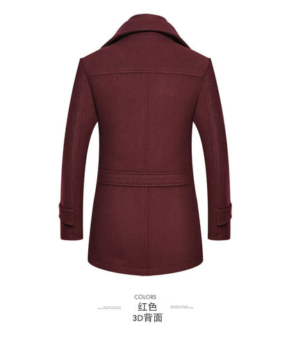 Autumn Winter Double Collar Woolen Coats Men Thick Business Casual Wool Blends Trench Coat Male Solid Turn Down Collar Outerwear