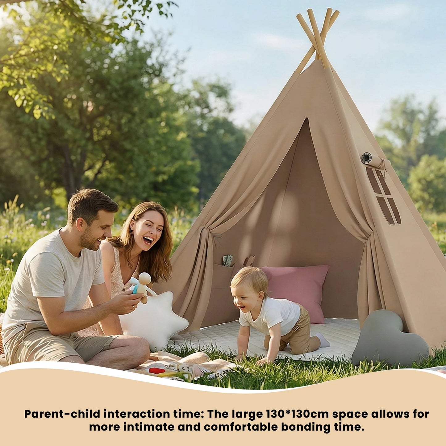 Foldable Teepee Tent with Cusions Mats LED Star String Lights, Portable Play Tent for Indoor/Outdoor Garden Playhouse Adventures