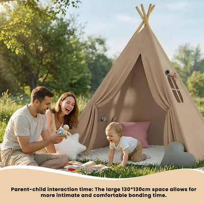 Foldable Teepee Tent with Cusions Mats LED Star String Lights, Portable Play Tent for Indoor/Outdoor Garden Playhouse Adventures