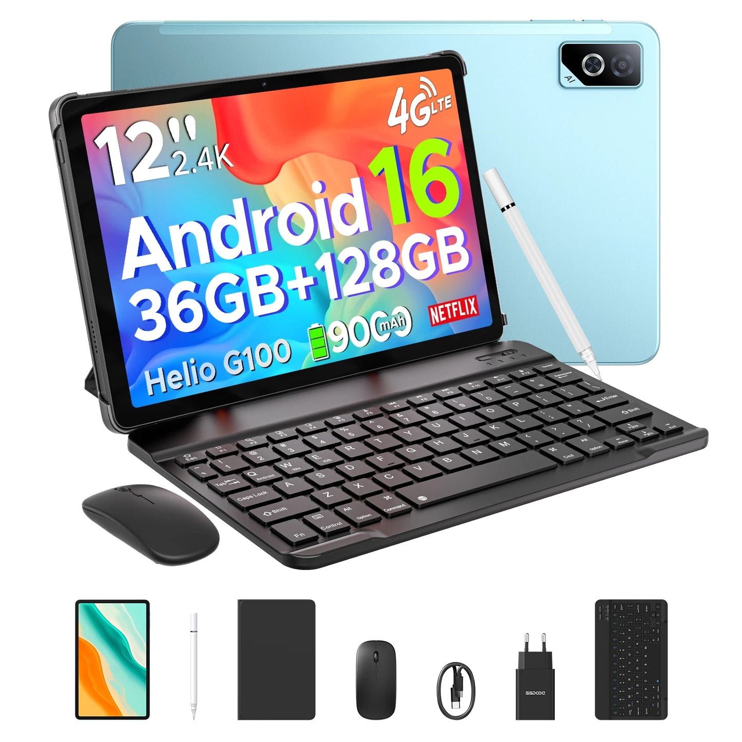 DOOGEE Tab G6 Pro Tablet PC Android 16 Gemini AI 12'' 2K Display 9000mAh Battery 8GB  RAM 128GB ROM Ultra-thin Body Smart Pad