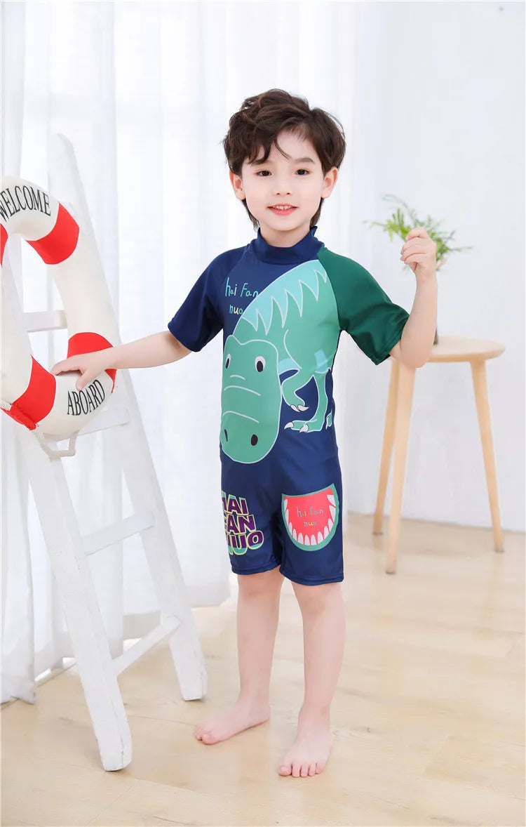2-10T Summer Kids Boy Swimsuits Vacation Beach Pants Long sleeve Tops with Hat Toddler Sets Fashion Children Surfing Swim Suit