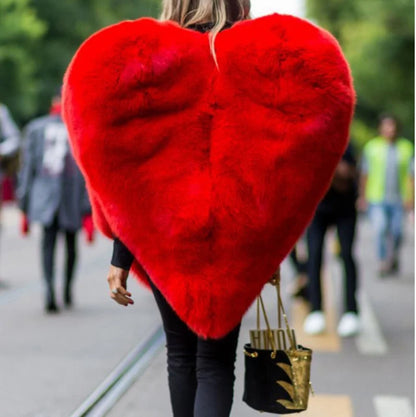 Autumn Winter Women Faux Fur Jacket Heart Pattern Personality O Collar Sleeveless Exaggeration Coat Female Fashion Tide Outwear