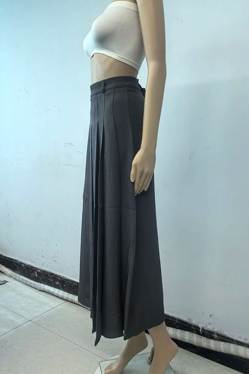 2026 New Women's Pleated Maxi Skirts Autumn High Waisted Zipper Jk Long Skirt Woman Elegant Loose Design Big Swing A-Line Skirts
