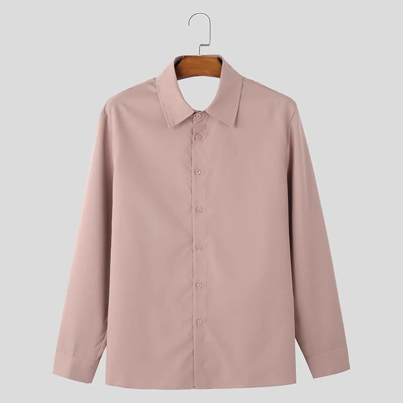 INCERUN Fashion New Men's Tops Backless Bow Design Shirt Sexy Casual Male Solid Comfortable Long Sleeved Lapel Blouse S-5XL 2025