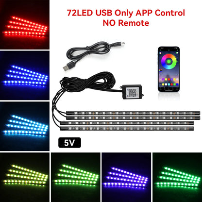 Neon Car Interior Ambient Foot Light with USB Wireless Remote Music App Control RGB 48 LED Atmosphere Decorative Lamp