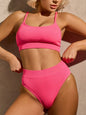 Cikini-Solid High Waist Bikinis Set for Women, Small Pit Stripe Swimsuit, Summer Beach Swimwear, Bathing Suit