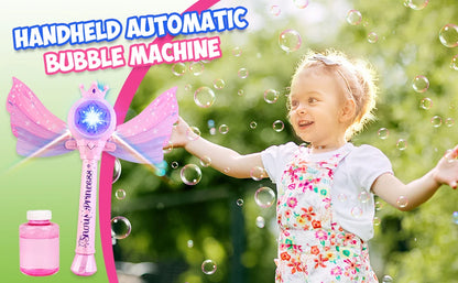 Children's Bubble Machine, Glowing Princess Bubble Stick, with Music and Detachable Wings, Outdoor Indoor Garden Party Toy