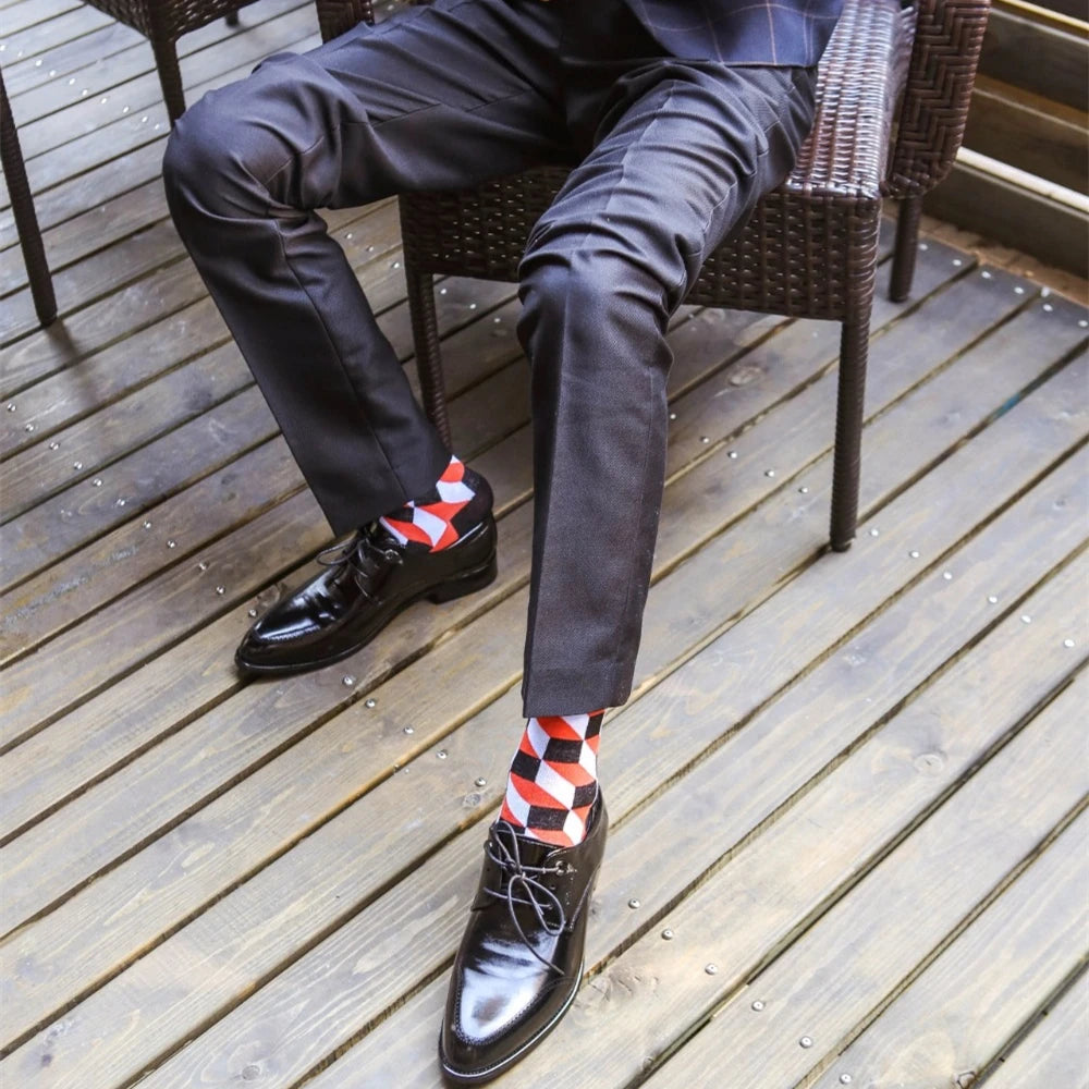 5 Pairs Novelty Men's Cotton Colorful Pattern Funny Fashion Happy Crew Dress Socks