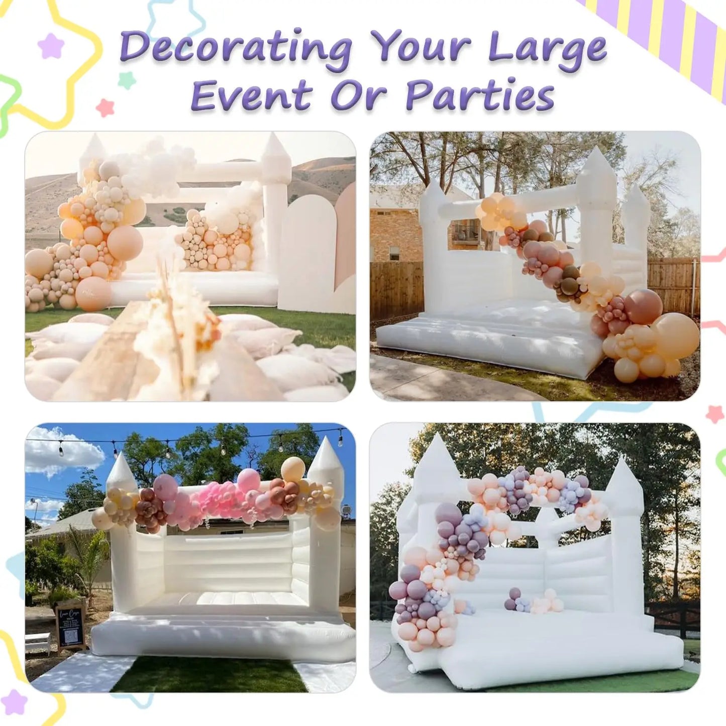 SAYOK Inflatable White Wedding Bounce House Castle PVC Inflatable Bouncy Castle Bounce House Bridal Jumping Bed for Wedding