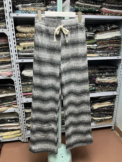 Autumn Winter Casual Long Pants High Waist Wide Leg Pants Thickened Fleece Versatile Style for Women's Casual Wear